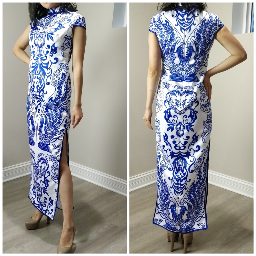 NWT QiPao Cheongsam porcelain print motif